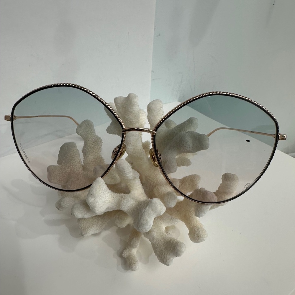 Dior Gold Frame Sunglasses with light green gradient Lenses new with box